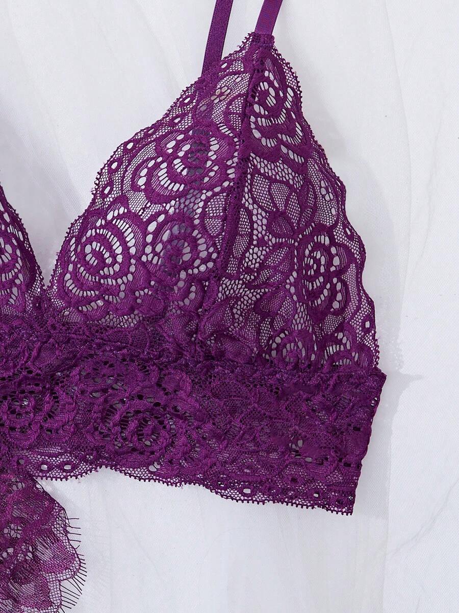 1pc Sexy Sleeveless Velvet & Lace Mini Slip Dress