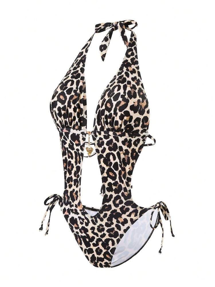 Swim SXY Sexy Leopard Print Hollow Out Monokini