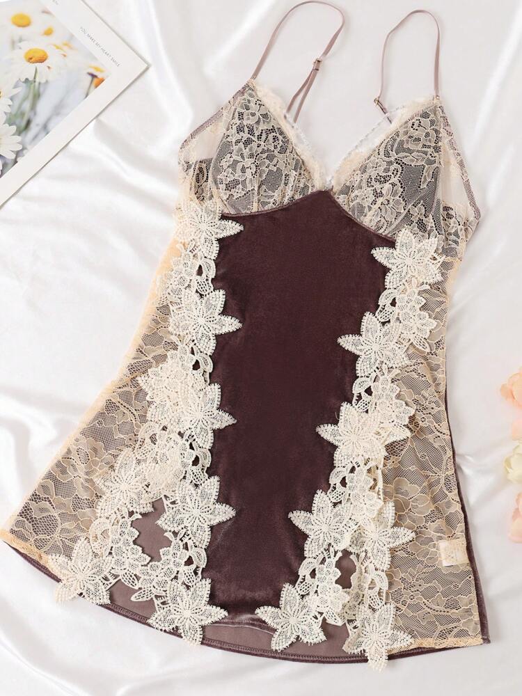 Classic Sexy Contrast Lace Sheer Mesh Backless Cross Teddy Bodysuit Lingerie