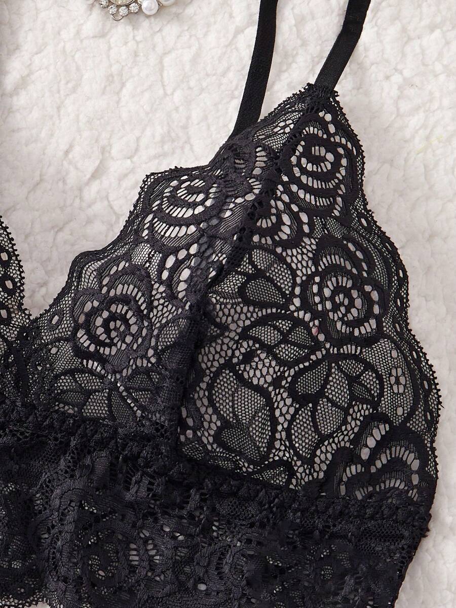1pc Sexy Sleeveless Velvet & Lace Mini Slip Dress