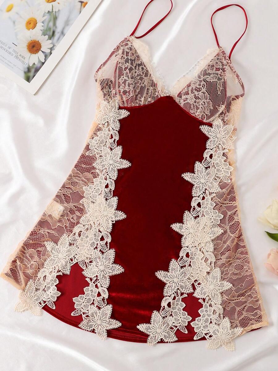 Classic Sexy Contrast Lace Sheer Mesh Backless Cross Teddy Bodysuit Lingerie