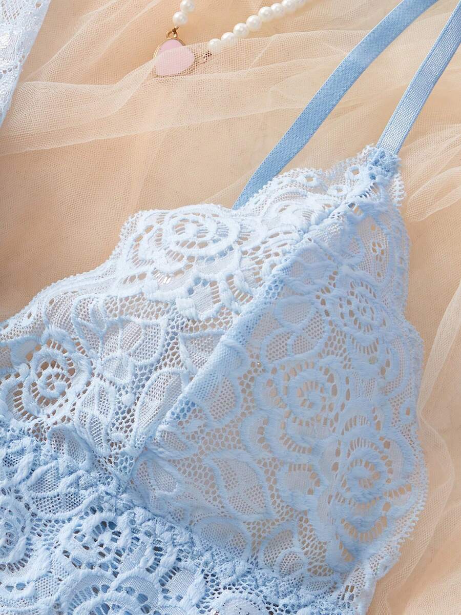1pc Sexy Sleeveless Velvet & Lace Mini Slip Dress