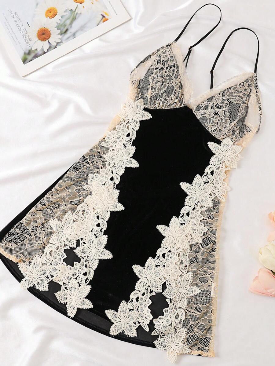 Classic Sexy Contrast Lace Sheer Mesh Backless Cross Teddy Bodysuit Lingerie