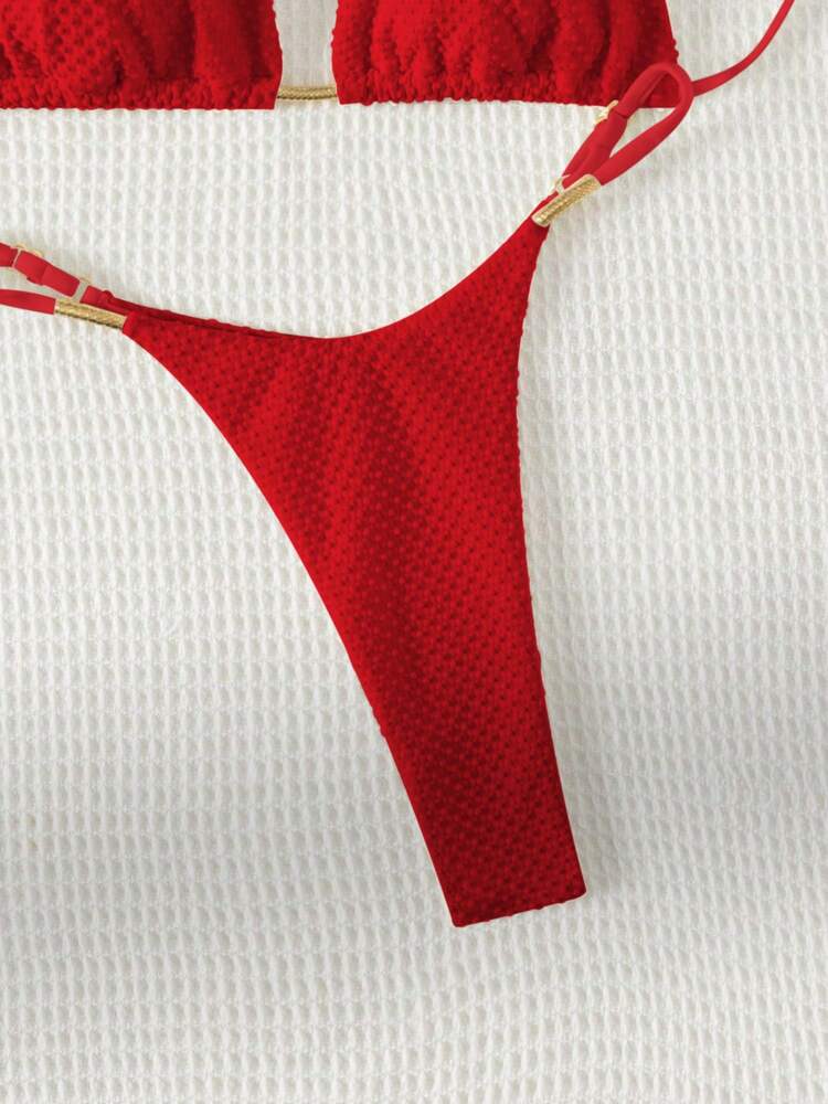 SHEIN Swim 2025 Women Summer Beach Solid Color Halter Tie Sexy Bikini Swimwear Set