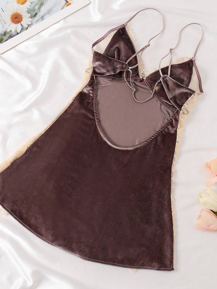Classic Sexy Contrast Lace Sheer Mesh Backless Cross Teddy Bodysuit Lingerie